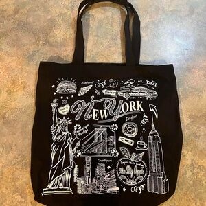 New York City Black Tote Bag With Velcro Closure - Large NYC Tote Bag